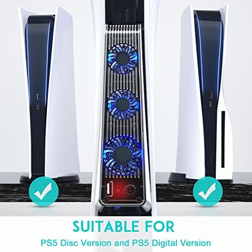 Вентилатор за Охлаждане NICEMOVIC PS5 за аксесоари PS5, Обновен на вентилатора за охлаждане на PS5 с три мощни 6000-скоростни