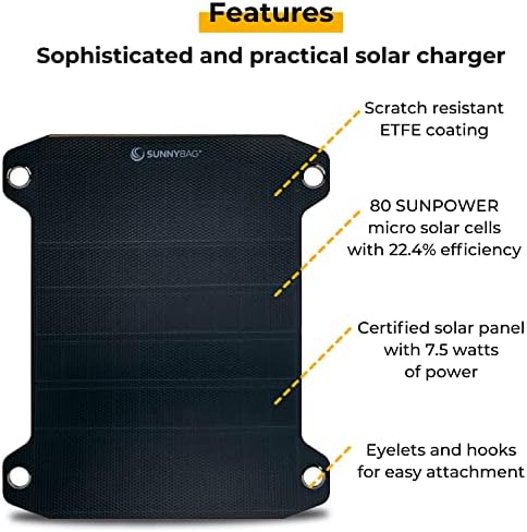 Sunnybag Leaf PRO | Улично слънчево зарядно премиум клас | 7,5 W |Гъвкаво зарядното устройство на слънчеви панели за разходки и къмпинг | Лесно и водонепроницаемое|, Подходящи