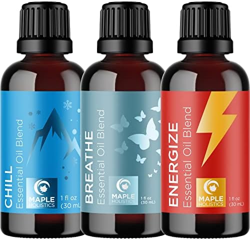 Набор от етерични масла Maple Holistics - Смес от етерични масла Успокой се Дишай и Energize за Диффузорной Ароматерапия