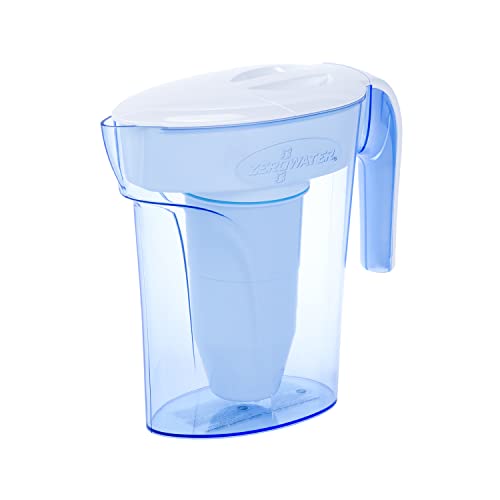 Стомна с 5-стъпка филтър за вода ZeroWater на 7 чаши 0 TDS за подобряване на вкуса на чешмяната вода - Сертифициран от NSF за намаляване на съдържанието на олово, хром и PFOA /ПФО