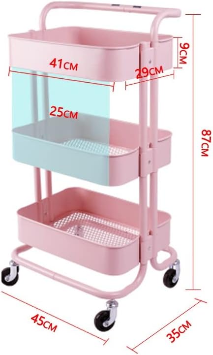 XWOZYDR 3-те нива стелажи за съхранение с 4 колела Домашен Кухненски рафтове за складиране на стоки в Хола, в Спалнята (Цвят: A, размер: 85 см. * 45 см)