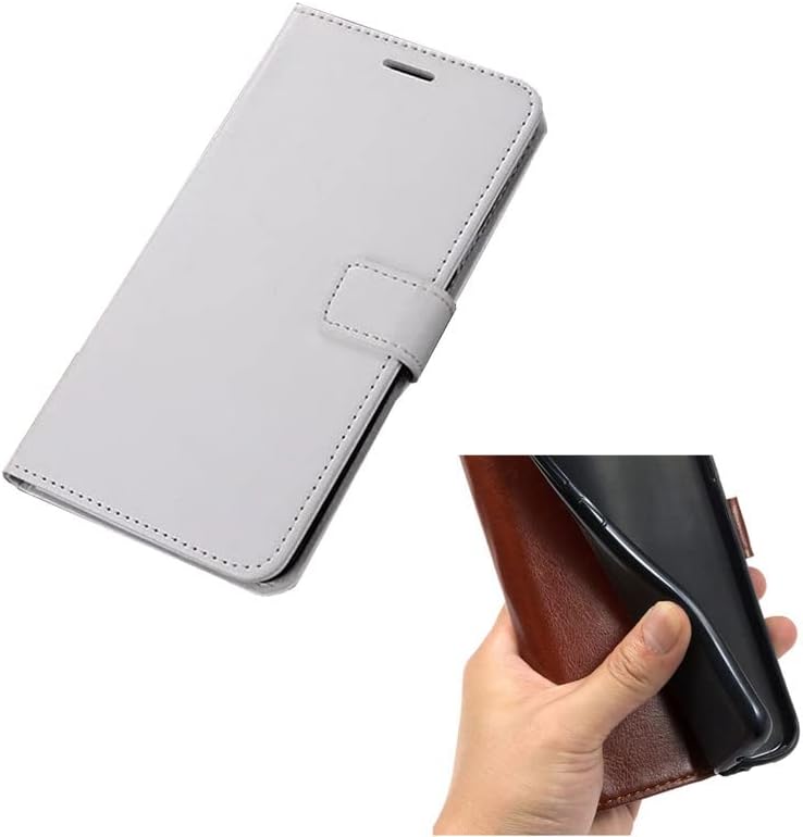 Чанта-портфейл YZKJSZ за Nokia G100, Елегантен калъф от изкуствена кожа с панти капак в ретро стил с отделения за кредитни карти и капачка-стойка за Nokia G100 - Бял