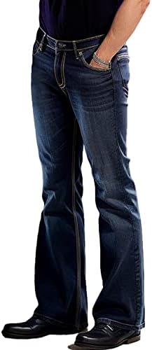 Мъжки Реколта Суров Дънки Demin с Расклешенным Дъното в стил 70-те Години, Ластични Дънки Със средно Засаждане, Класически Удобни Дънкови Панталони
