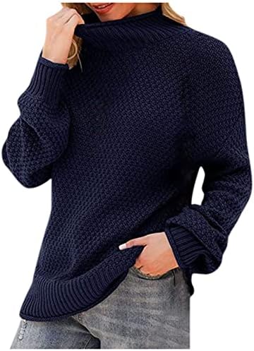 Дамски Пуловери с високо Воротом, Всекидневни Плътен Пуловер с Дълъг Ръкав, Обикновен Пуловер, Модерен Есенно-Зимни