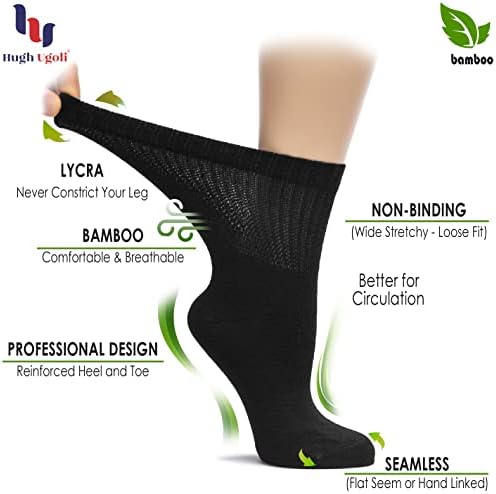 Дамски бамбукови диабет чорапи свободно намаляване на Hugh Ugoli, Меки, Широки и Еластични, с бесшовным пръсти и не завязывающимся езда, 3 чифта
