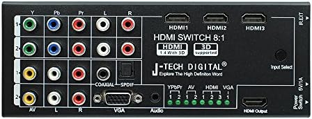 J-Tech Digital ® Мултифункционален аудио изход HDMI последно поколение с 8 входа и 1 изход, HDMI оптично /коаксиальным