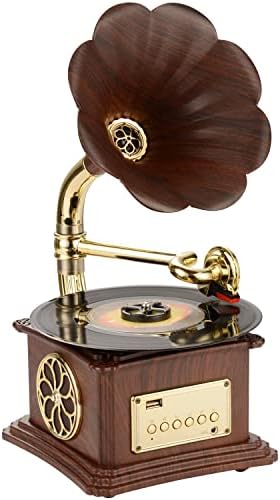Кухненски Ретро Ретро инструмент е стар фонограф Грамофон Плейър Грамофонни плочи стерео Говорители с 3,5 мм Аудио Син Зъб 4,2/Aux-in/Aux-Out/Вход USB/FM ...
