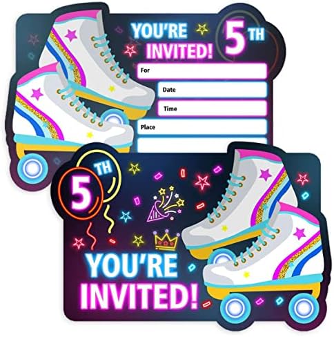 Покани за Парти в чест на рождения Ден на Simimi art 5th Roller Skate - 30 Безплатни Картички с Конвертами