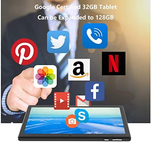Таблет TPZ 10.1 инча, Android OS 10, разширяване на 128 GB, Таблети с Wi-Fi, сертифицирани от Google, по-Голям екран HD IPS,