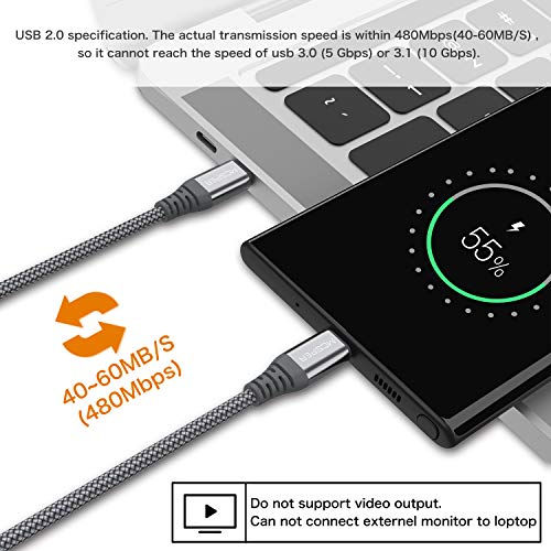 Къс USB кабел C-C USB капацитет от 60 W (2 опаковки по 0,5 метра), кабел за бързо зареждане на USB Type C с найлон