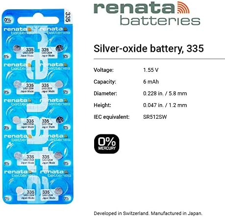 Батерии Renata 335 SR512SW - 1,55 В, батерия за часовници от азотен сребро 335 (брой 20)