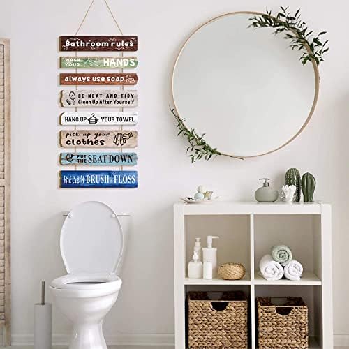 HLNIUC Правила за Оформяне на стените в банята, Дървена Табелка с Надпис Измиване на ръцете, Аксесоари за баня, Комплект Дървени