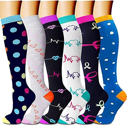 Компресия чорапи CHARMKING за жените и мъжете (6 двойки) с налягане, 15-20 мм живачен стълб.календар. Най-подходящи за лека атлетика, джогинг, пътуване със самолет, поддръжк?