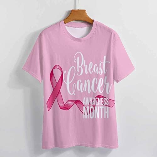 Розова Мъжка Тениска с къс ръкав и Информираност за рак на млечната жлеза, Модна Тениска с Кръгло Деколте,
