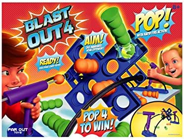 Играта Far Out Toys Blast Out 4, Высокоинтенсивная екшън-играта на координация око-ръка, Хвърляне на клечки с помощта на подпружиненного бластер, преди вашия опонент, игра в н