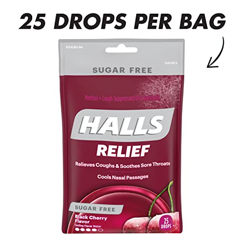 Капки за кашлица HALLS Relief Black Cherry без захар, 12 Опаковки по 25 капки (само на 300 капки) в количество 25 броя