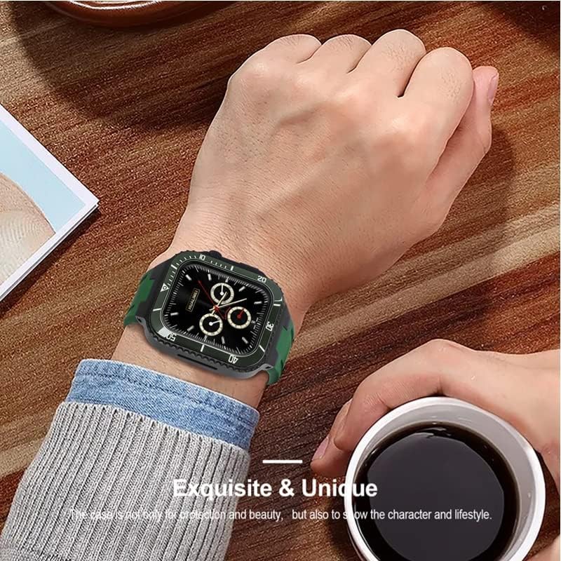 DZHTUS Модифицирующий комплект Каишка за Apple Watch Band 45 мм 44 мм Метален корпус + керамична Броня Моден