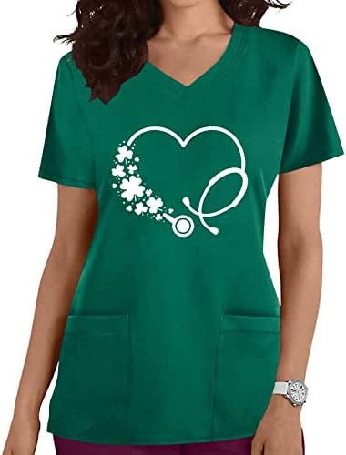 Блуза, Риза за Дами Лято Есен Къс Ръкав V Образно Деколте Цвете Сърцето Любов Графична Работа Търкане Униформи Блуза