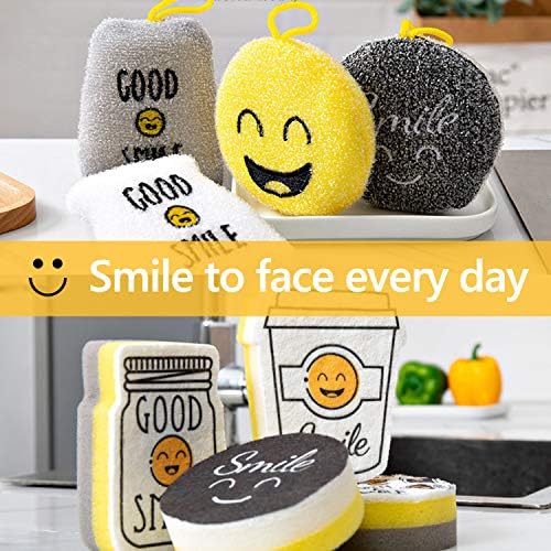 MTZRFLL Гъба-Ексфолианти Smiley, Гъба За почистване на кухня, Без Драскотини, Многофункционална Гъба за миене на съдове от микрофибър (8 опаковки)