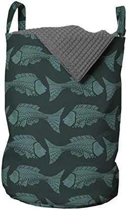 Чанта за дрехи Ambesonne с Рибки, Ритмична Фигура Морски същества в Тъмни тонове в Ретро стил, Илюстрация на Океана,