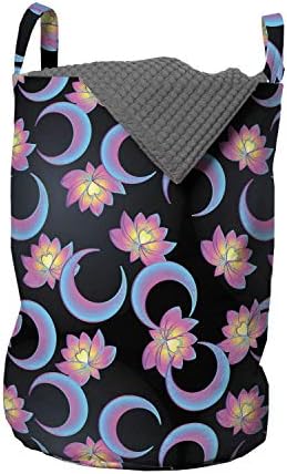 Чанта за дрехи Ambesonne в бохемски стил с повтарящи се цветове на лотос цвят Омбре и принтом във формата на полумесец, Кошница