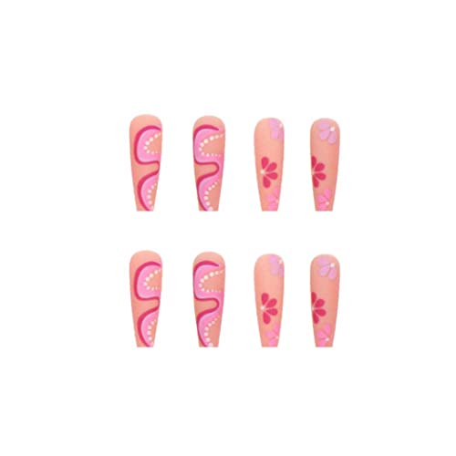 Enppode Френски съвет за нокти, Ковчег, по-дълги пръчка за нокти, Розови Акрилни Нокти, Цветни Матови Нокти за Жени-24