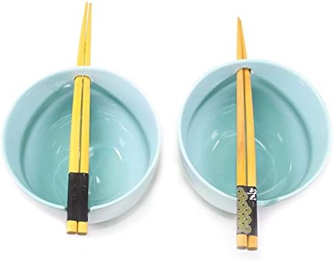 Комплект от 2 Японски Фарфорово-Керамични Мисок с Пръчици за хранене за Супа Ramen, овесена Каша с Юфка Menudo