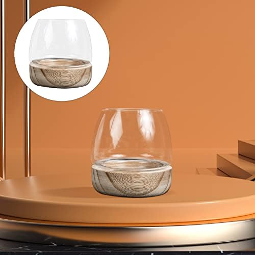 Японски Декор Стъклен Терариум Купа с Мехурчета Ваза: Купа за най-малките Рибки Настолен Аквариум Свещник за Чай с Дървена