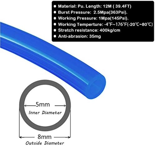 Бедуань 8 mm x 5 mm 39,4 фута 12-Метров Син Пневматични Тръби Тръба От Полиуретан PU Въздушен Компресор Тръба Маркуч на