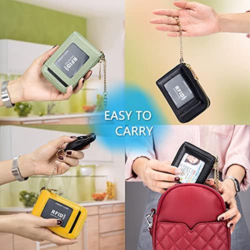 Чантата-държач за кредитни карти imeetu RFID с Брелоком и прозорец за самоличност, Малък Кожен Калъф за карта