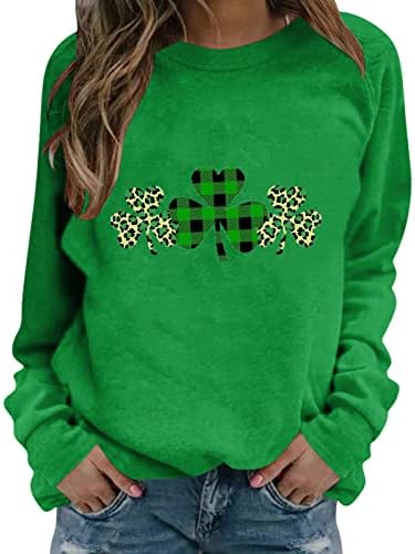 IIUS Зелени Тениски на Деня на Св. Патрик, Ризи за Жени, Блузи с кръгло деколте и Дълъг Ръкав, Зелен Пуловер с