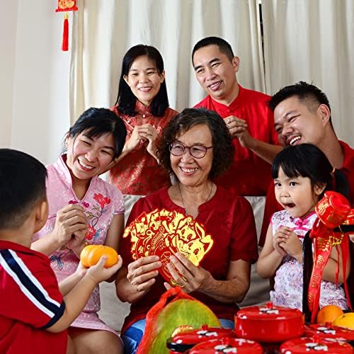 ADXCO 24 бр Червени Пликове за Китайската Нова Година, Пликове за Късмет 2023, Червени Пакети със Заек от Златно Фолио,