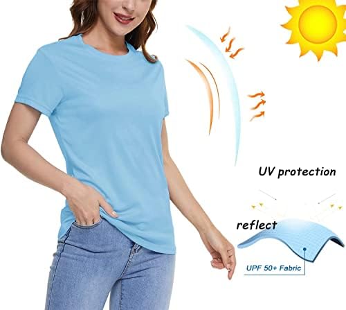 BIYLACLESEN/ Дамски Тениски с къс ръкав UPF 50 + Защита От Слънцето, бързо съхнещи Спортни Ризи за Разходки, Бягане,