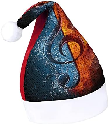 Музикална нота-огън и вода, забавна коледна шапка, шапки на Дядо Коледа с пайети за мъже и жени, украса за коледното парти