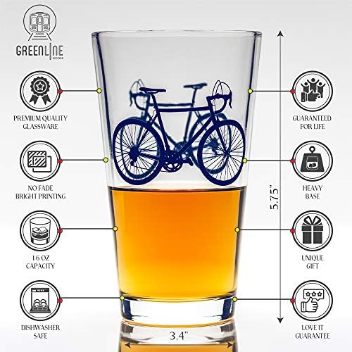 Стоки Greenline - Велосипедни Бирени чаши (комплект от 2 броя) | Съдове за напитки 16 унции с колоритен дизайн за велосипедисти