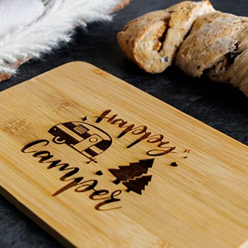 Fruchhreif | дъска за Рязане с надпис Happy Camper | Бамбук дъска за Рязане |Дървена дъска за пикник| Бамбук Дъска за закуска