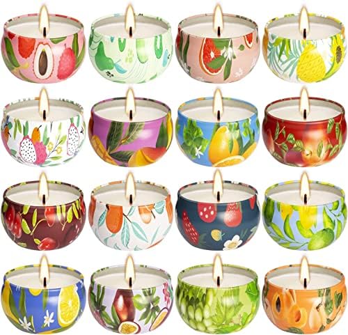 Комплект Ароматни Свещи Addbeaut 16 - Ароматни Свещи за дома, Облекчаване на стреса, Ароматерапията - Натурален Соев восък и Ароматично - Подаръци за жени, мама, най-Добра?