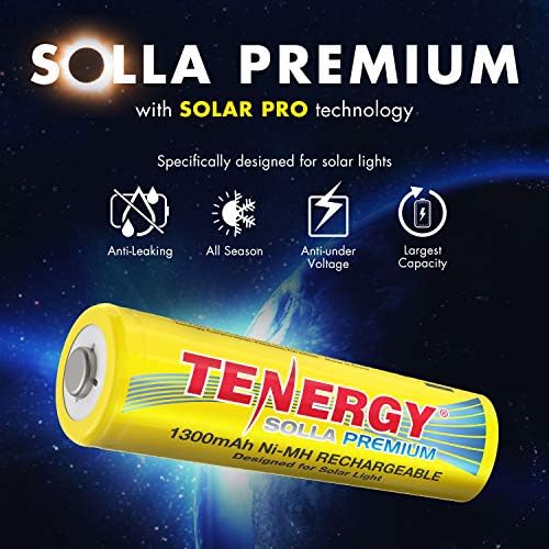 Акумулаторна батерия Tenergy Solla Premium NiMH AA, 1300 mah, Слънчеви панели за слънчеви градински фенери, Защита от течове,