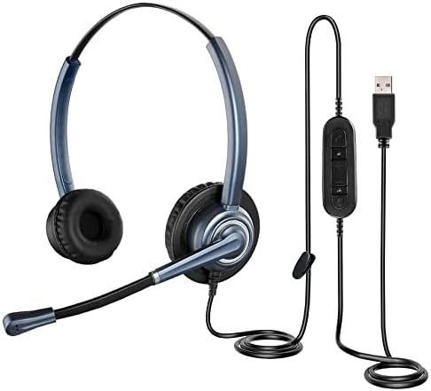 USB Слушалки Oppetec микрофон с шумопотискане, Компютърни Слушалки с две уши за работа от дома, Кабелни слушалки Microsoft-добрите отбори за онлайн конференции