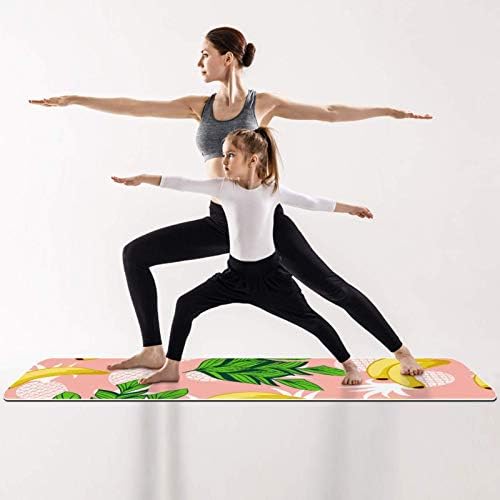 Дебел нескользящий постелката за йога и фитнес Unicey 1/4 с принтом Розов банан за практикуване на Йога, Пилатес и фитнес на пода (61x183 см)