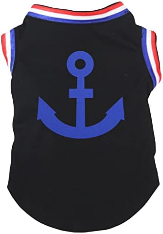 Тениска за кученце Petitebella Моряк Anchor (черна / райе, с подолом, XX размер)
