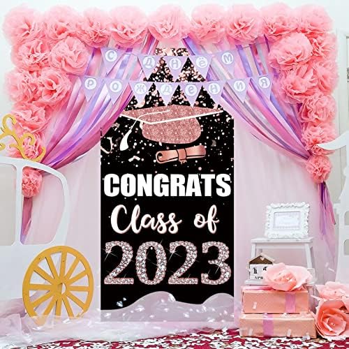 Trgowaul 2023 Бижута от Розово злато за Бала клас 2023, Розово Банер С Поздравления Към вратата Колеж / гимназия, Украса