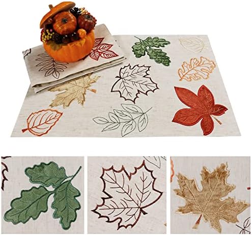 Есенни Кърпички OWENIE, Комплект от 4 Салфетки с бродирани Листа на Благодарността, игри на Подложки от фермерите