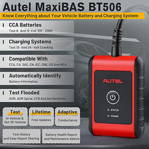 Тестер на натоварването на батерията Autel MaxiBAS BT506, Анализатор на зареждане на батерията 6V 12V 100-2000