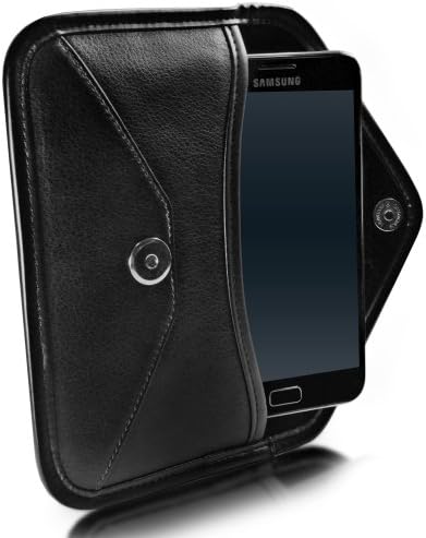 Калъф BoxWave, който е Съвместим с Samsung Galaxy J3 Star (Case by BoxWave) - Луксозни Кожена чанта-месинджър, дизайн своята практика-плик от изкуствена кожа за Samsung Galaxy J3 Star - Черно jet black