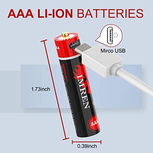 Батерия YK AAA Литиева Акумулаторна батерия от 1,5, 2800 МВтч, с кабел Micro USB 4 в 1 (4 бр.)