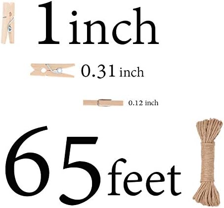 Мини-клечки за дрехи | 250 Броя Мини Колчета с 65 футами коноп канап | 1-Инчови Скоби от дърво за украса и подаръци от