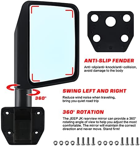 Огледала за половинных врати са Подходящи за трубчатым вратата на Огледало странично вид Отразяващи Огледала, Подходящи за Jeep Wrangler TJ JK JL Gladiator JT 1997-2022 (1 чифт черен ц?