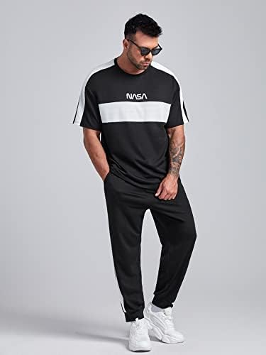 Комплект дрехи от две части NIBHZ за мъже, тениски с надпис и контрастни спортни панталони със странични шевове
