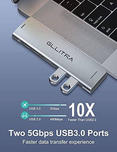 Хъб USB C, USB-адаптер GLLITRA за MacBook Pro, Многопортовый адаптер 7 в 2 с USB устройството C за MacBook Pro и Air и много Други (Thunderbolt 3 SD и TF 4K, HDMI, 2 USB 3.0 и USB C конектори)